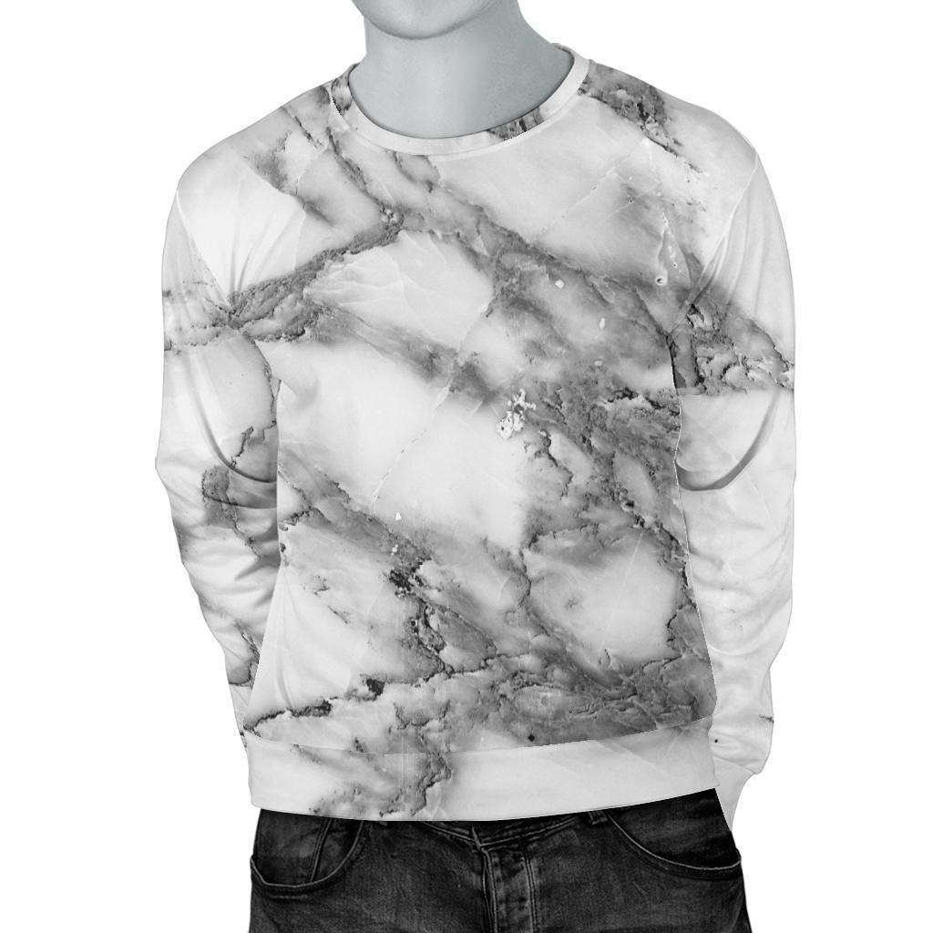 White Gray Marble Print Men's Crewneck Sweatshirt GearFrost