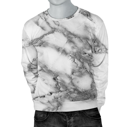 White Gray Marble Print Men's Crewneck Sweatshirt GearFrost