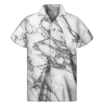 White Gray Marble Print Men's Short Sleeve Shirt