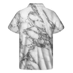 White Gray Marble Print Men's Short Sleeve Shirt