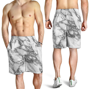 White Gray Marble Print Men's Shorts