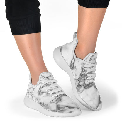 White Gray Marble Print Mesh Knit Shoes GearFrost