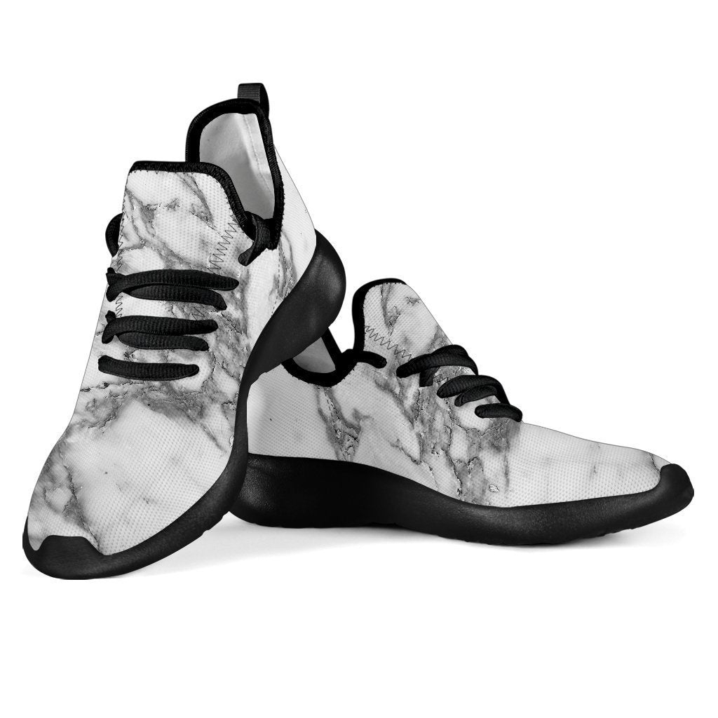 White Gray Marble Print Mesh Knit Shoes GearFrost
