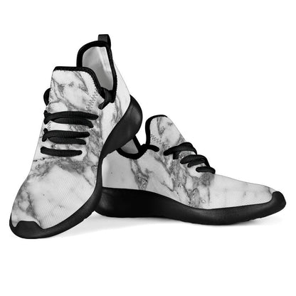 White Gray Marble Print Mesh Knit Shoes GearFrost