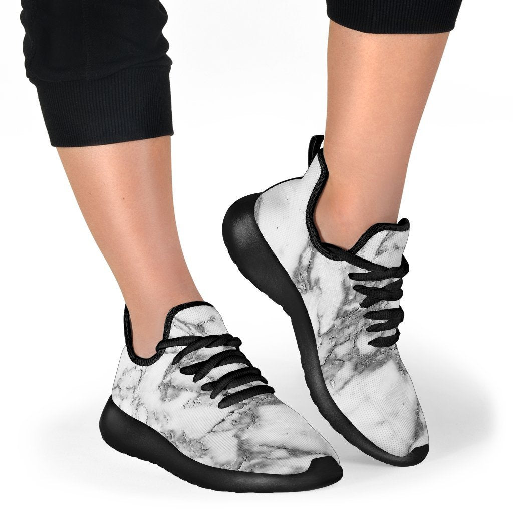 White Gray Marble Print Mesh Knit Shoes GearFrost