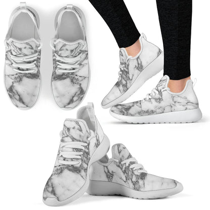 White Gray Marble Print Mesh Knit Shoes GearFrost