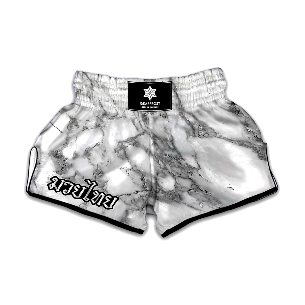 White Gray Marble Print Muay Thai Boxing Shorts