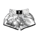White Gray Marble Print Muay Thai Boxing Shorts