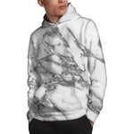 White Gray Marble Print Pullover Hoodie