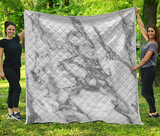 White Gray Marble Print Quilt