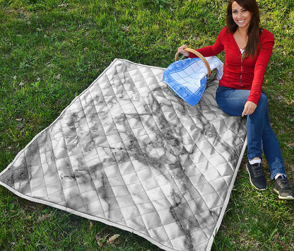 White Gray Marble Print Quilt