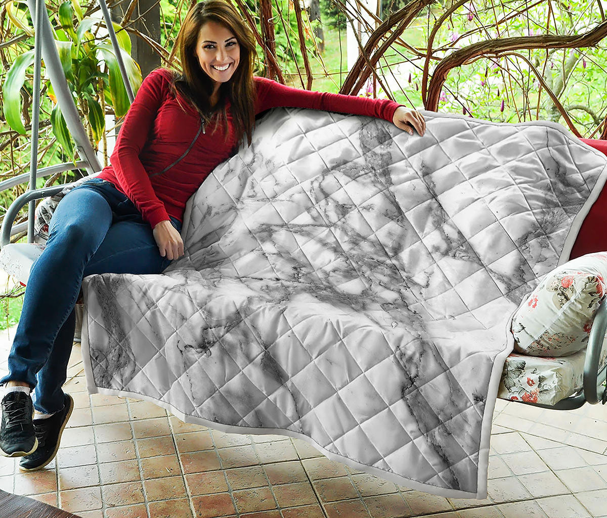 White Gray Marble Print Quilt