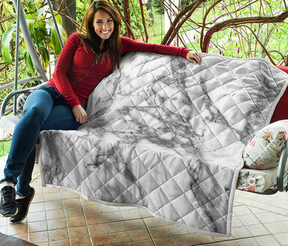 White Gray Marble Print Quilt