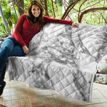 White Gray Marble Print Quilt