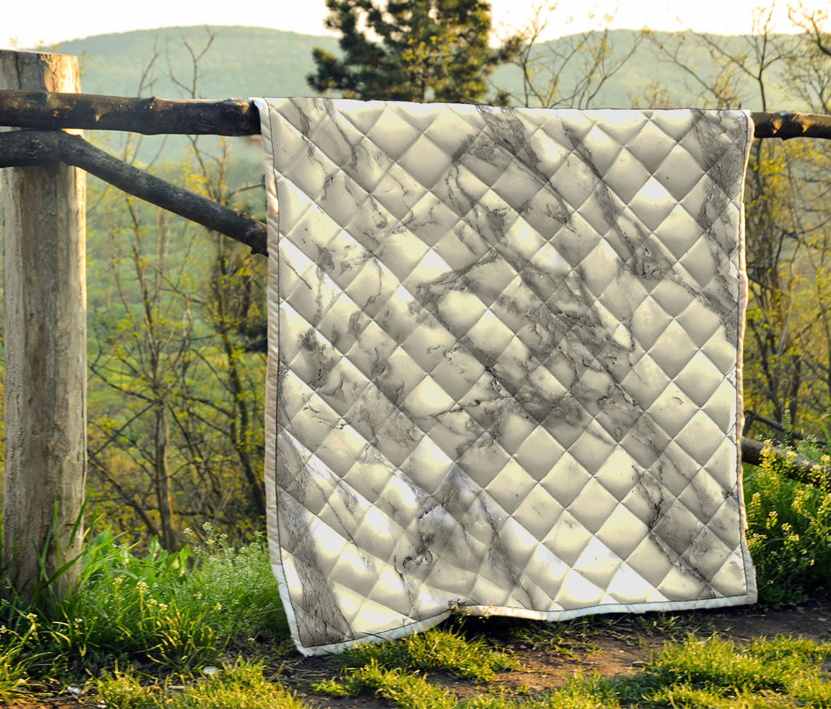 White Gray Marble Print Quilt