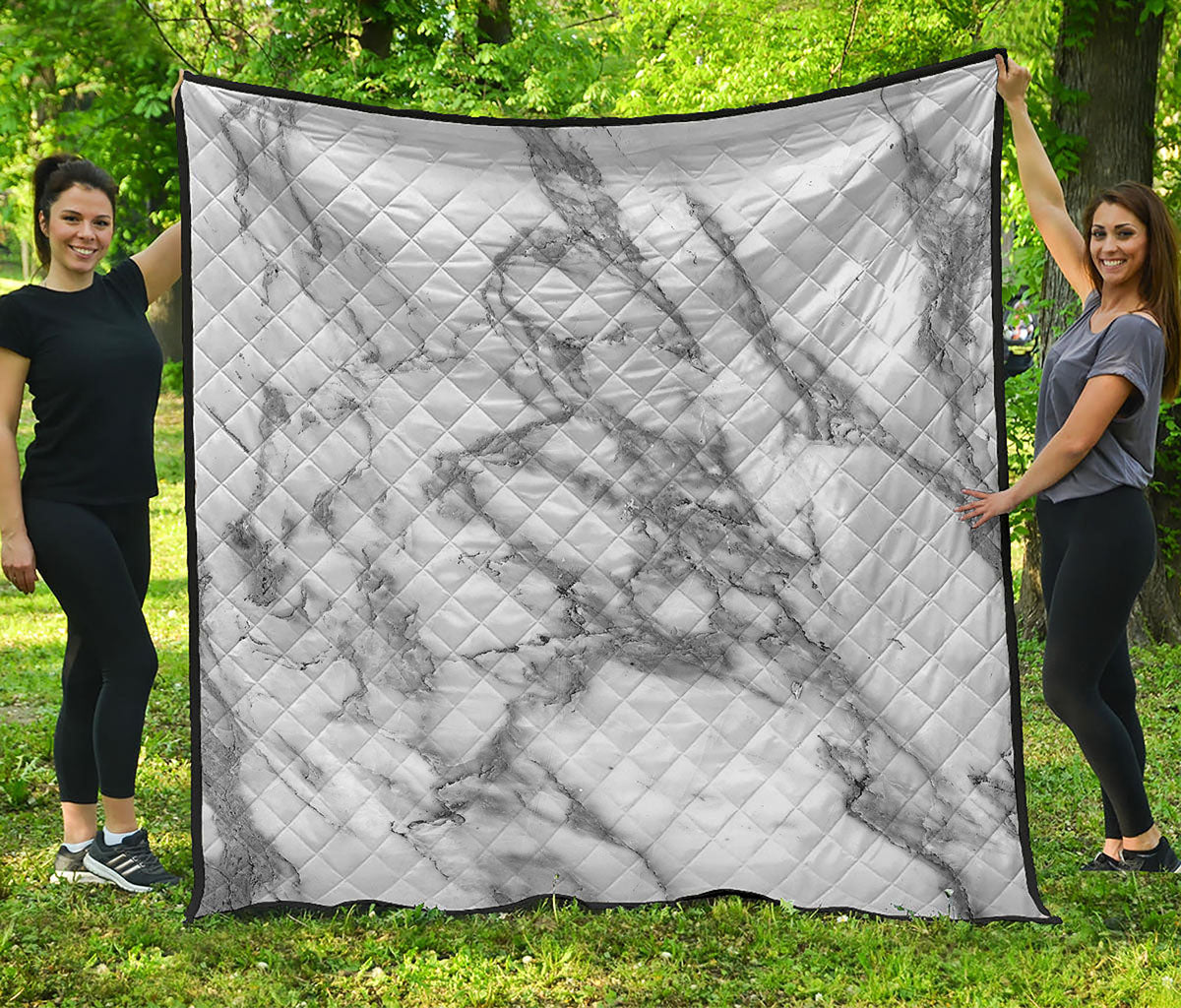 White Gray Marble Print Quilt