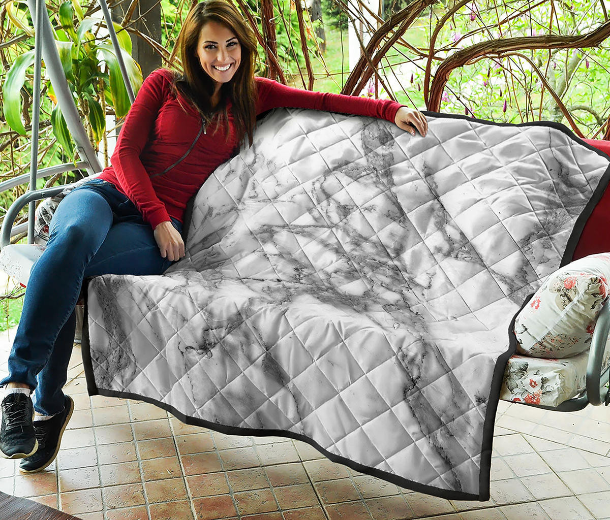 White Gray Marble Print Quilt
