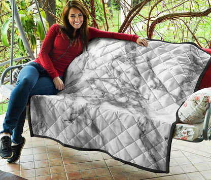 White Gray Marble Print Quilt