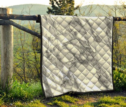White Gray Marble Print Quilt