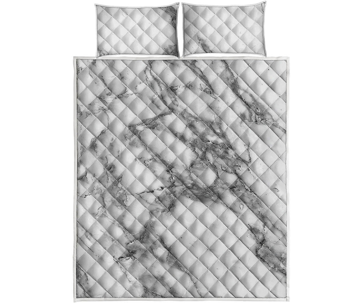 White Gray Marble Print Quilt Bed Set