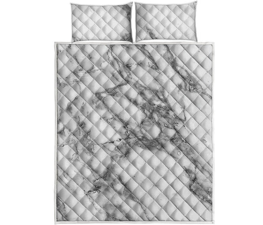 White Gray Marble Print Quilt Bed Set