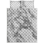White Gray Marble Print Quilt Bed Set