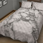 White Gray Marble Print Quilt Bed Set