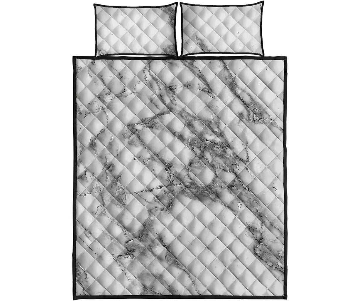 White Gray Marble Print Quilt Bed Set