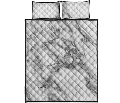 White Gray Marble Print Quilt Bed Set