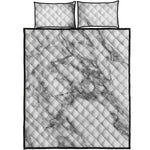 White Gray Marble Print Quilt Bed Set