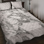 White Gray Marble Print Quilt Bed Set