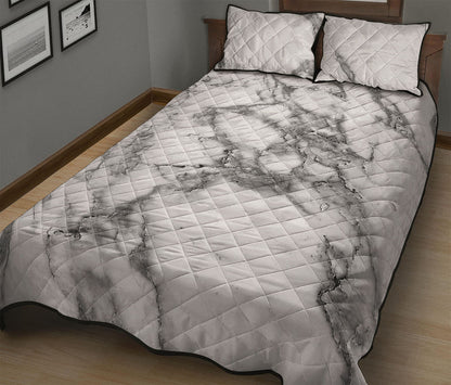 White Gray Marble Print Quilt Bed Set