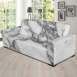 White Gray Marble Print Sofa Slipcover