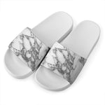 White Gray Marble Print White Slide Sandals