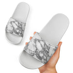 White Gray Marble Print White Slide Sandals