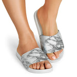 White Gray Marble Print White Slide Sandals