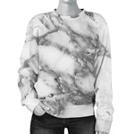 White Gray Marble Print Women's Crewneck Sweatshirt GearFrost