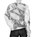 White Gray Marble Print Women's Crewneck Sweatshirt GearFrost