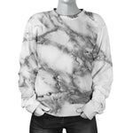 White Gray Marble Print Women's Crewneck Sweatshirt GearFrost