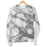 White Gray Marble Print Women's Crewneck Sweatshirt GearFrost