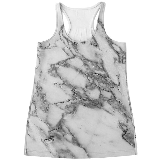 White Gray Marble Print Women's Racerback Tank Top