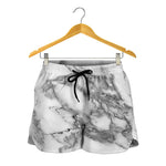 White Gray Marble Print Women's Shorts