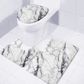 White Gray Scratch Marble Print 3 Piece Bath Mat Set