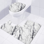 White Gray Scratch Marble Print 3 Piece Bath Mat Set