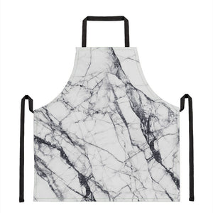 White Gray Scratch Marble Print Apron