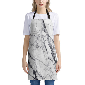 White Gray Scratch Marble Print Apron