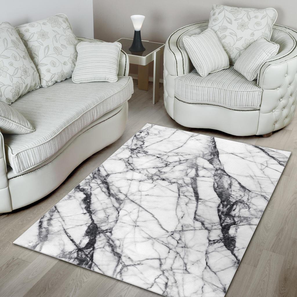 White Gray Scratch Marble Print Area Rug GearFrost