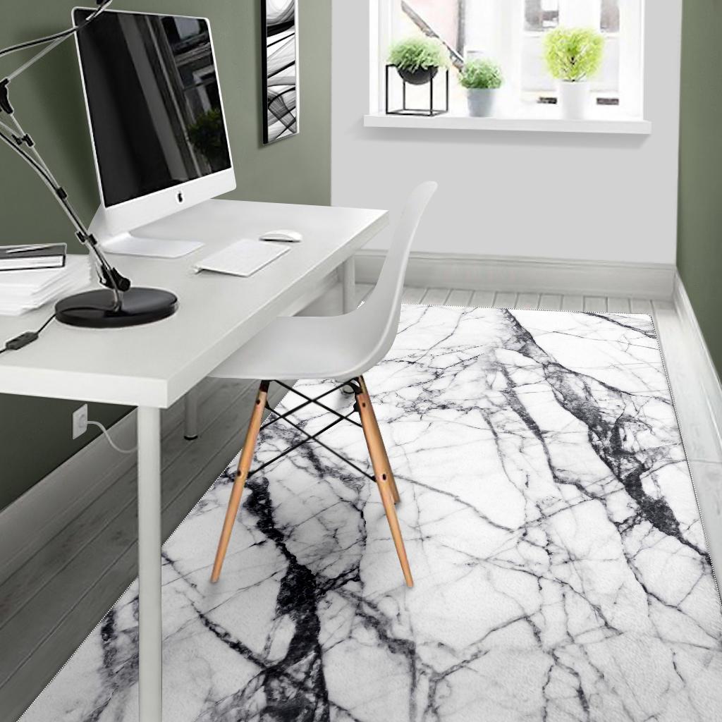 White Gray Scratch Marble Print Area Rug GearFrost