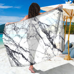 White Gray Scratch Marble Print Beach Sarong Wrap