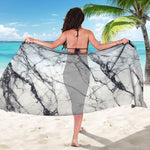 White Gray Scratch Marble Print Beach Sarong Wrap